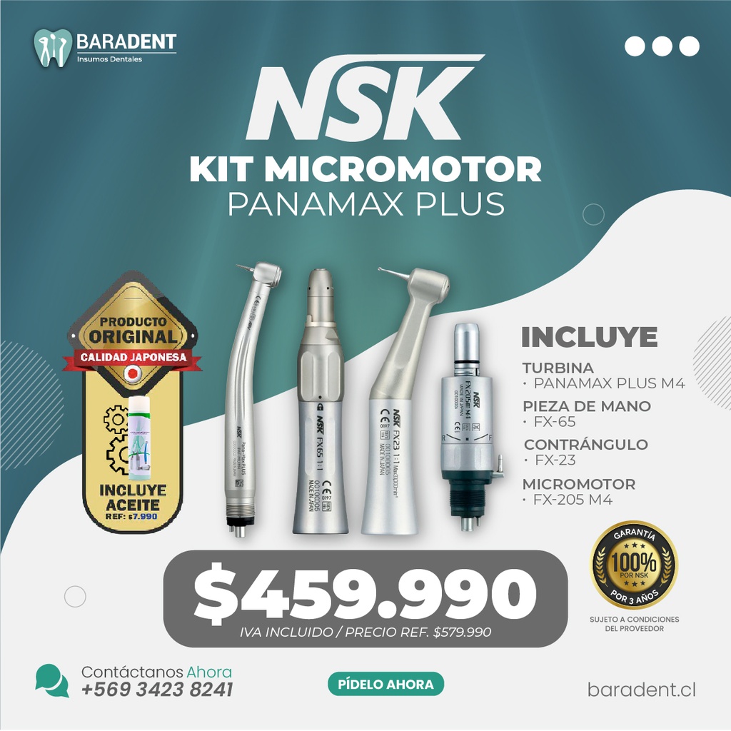 KIT MICROMOTOR - PANAMAX PLUS M4, CONTRANGULO PUSH FX-23, FX-65, FX205 M4 - NSK JAPON