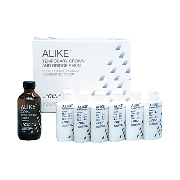 ACRILICO - ALIKE PROFESIONAL PKG RSINA TEMP CORONAS Y PUENTES - 6 frascos Polvo 45 grs.+ liquido botella X 118 ml - ALIKE