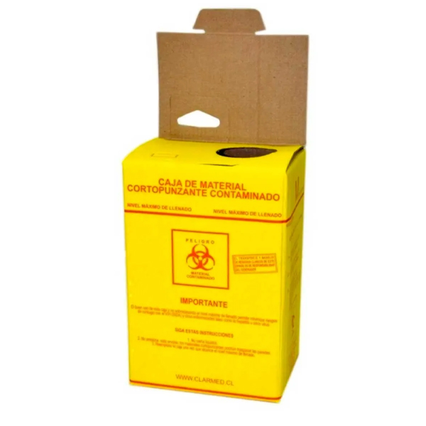 CAJA CARTON AMARILLA PARA DESECHOS CORTOPUNZANTES MEDIANA 14 CMS   X  20 CMS  X 10 CMS - 3 LTS. APROX