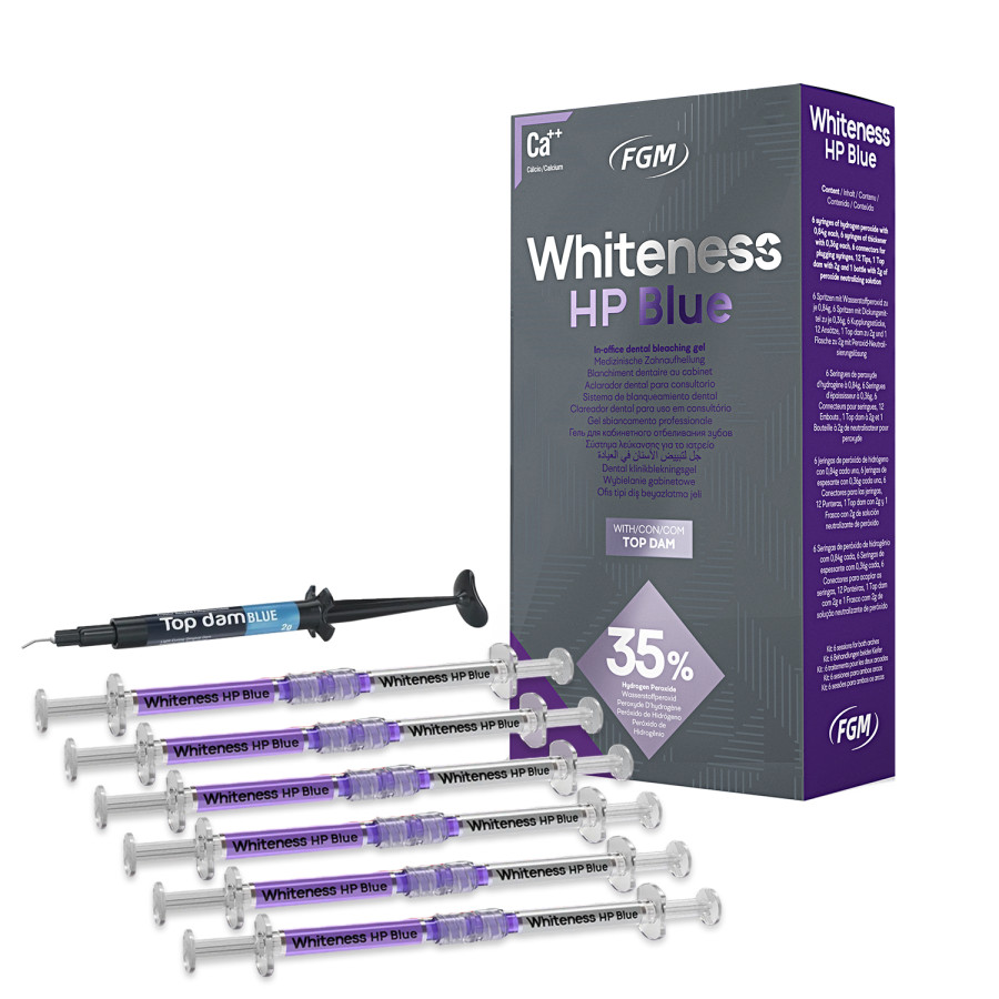 KIT BLANQUEAMIENTO WHITENESS HP BLUE 35% - 6 jer 1,2g  / 1 jer Top dam 2g - FGM 